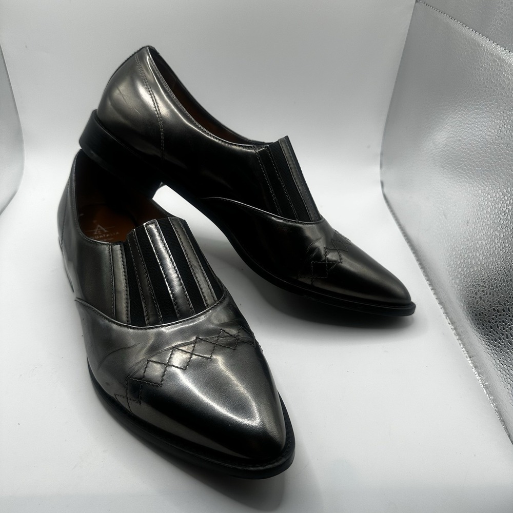 Aquatalia Metallic Silver Leather Pointed Toe Booties Moto Western Designer W 11
